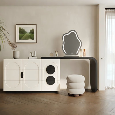 Coiffeuse et meuble-lavabo extensible noir et blanc 47,24 po avec miroir et tabouret de maquillage