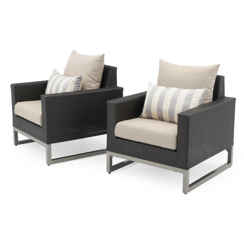 Milo 4 Piece Rattan Sunbrella Sofa Set with Cushions, Brown, Canvas Jockey Red Sunbrella® Canvas