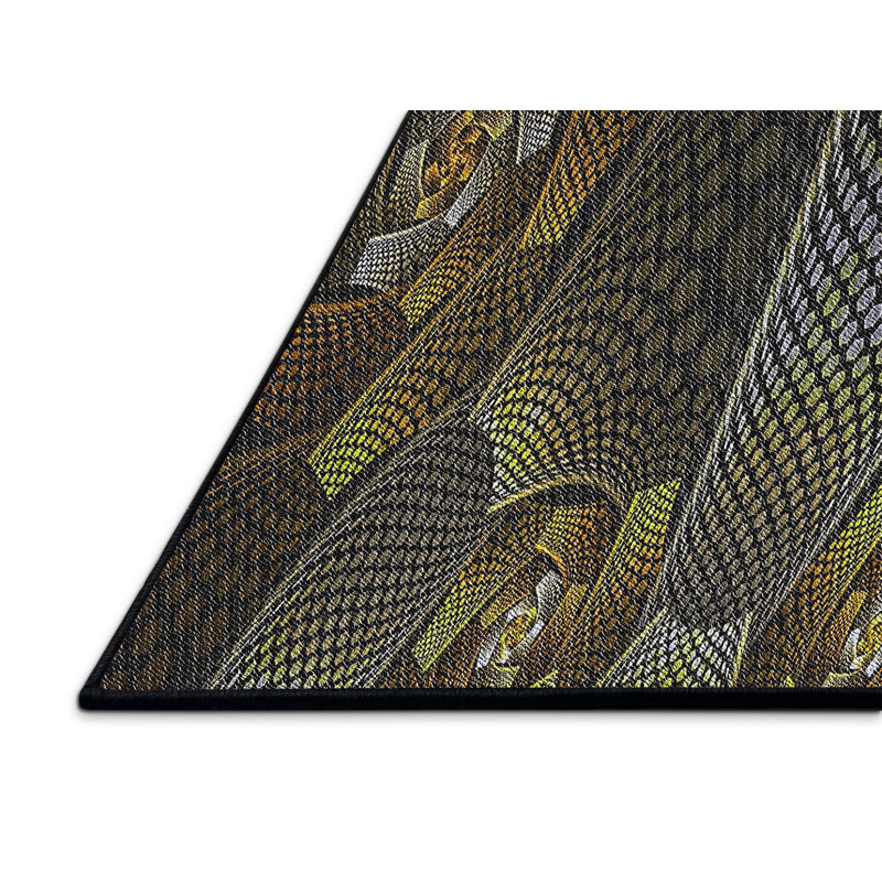 Tapis jaune/noir tissé à la machine, Rectangle 5 pi x 8 pi