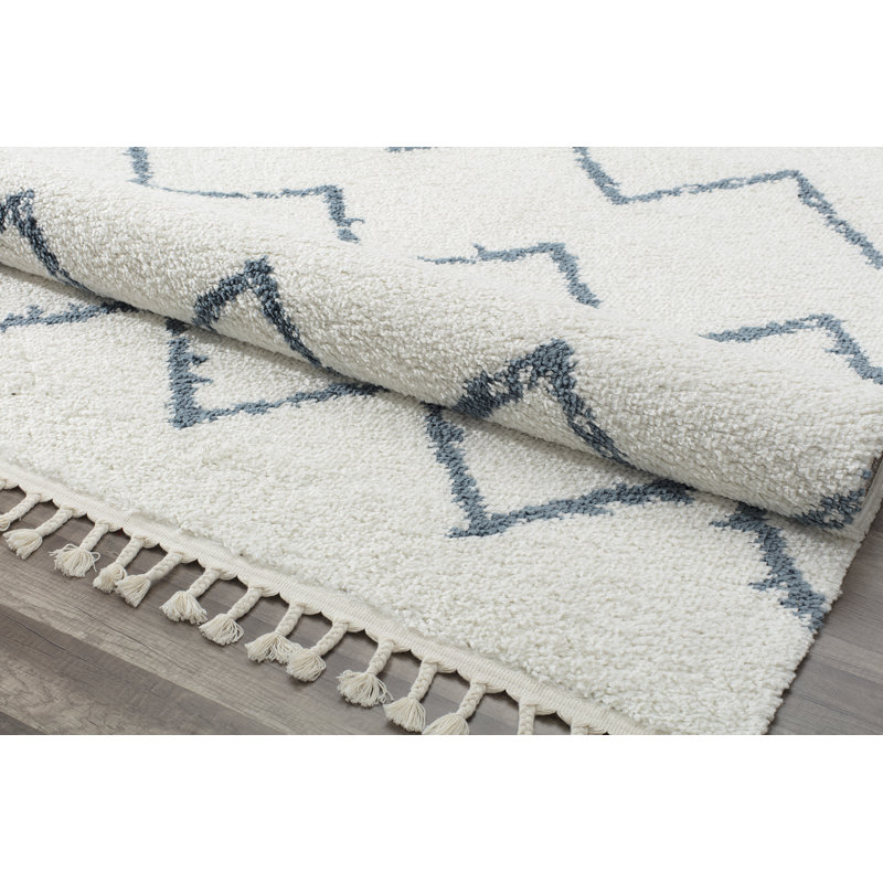 Tapis à chevrons blanc / bleu clair, Rectangle 8 pi x 10 pi