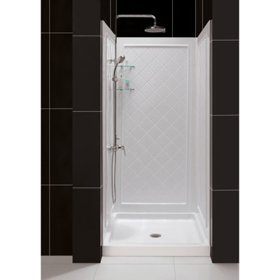 Qwall 36" W x 76.75" H Framed Square Shower Stall and Base Included