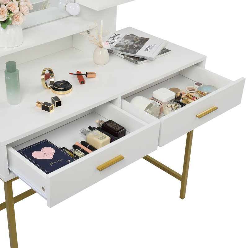 Ensemble de coiffeuse blanche avec 10 ampoules DEL