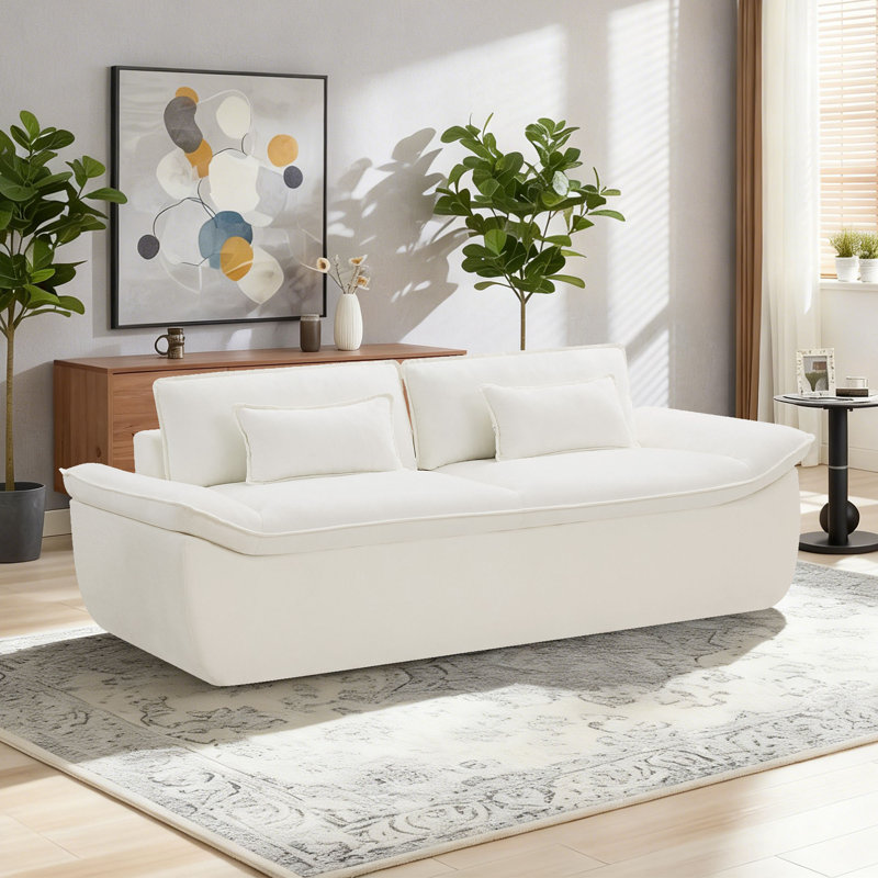 Boneless Boat-Shaped Armless Chenille Sofa, Ready-to-Use Compressed Packaging, White