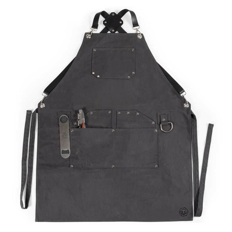 Collins Mixologist Apron Black Waxed Canvas with Corkscrew and Bottle Opener - Bartender Kit Apron - BBQ Apron