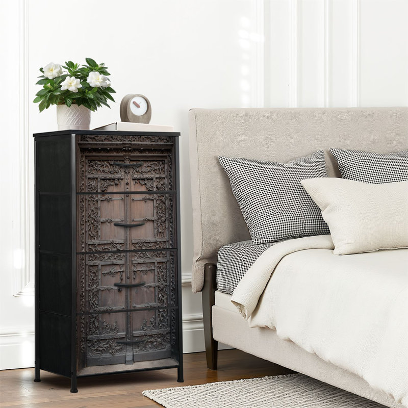 4 Drawer Dresser for Bedroom, Narrow Chest of Drawers, Wooden Top and Study Iron Frame 18"x37.5"-(WxH)