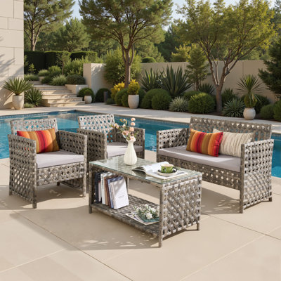4 - Person Patio Conversation Set with Loveseat, Chairs and Cushions
