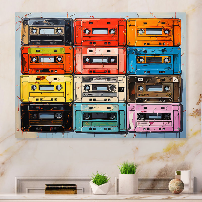 Popart Cassette Tapes II sur impression métallique, H 12 po x l 20 po x P 1 po