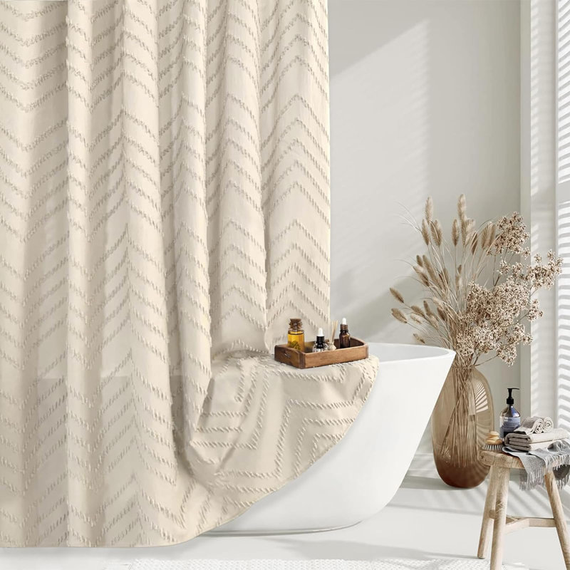 Rideau de douche moderne minimaliste texturé à chevrons, 183 x 183 cm, beige, Chevron beige