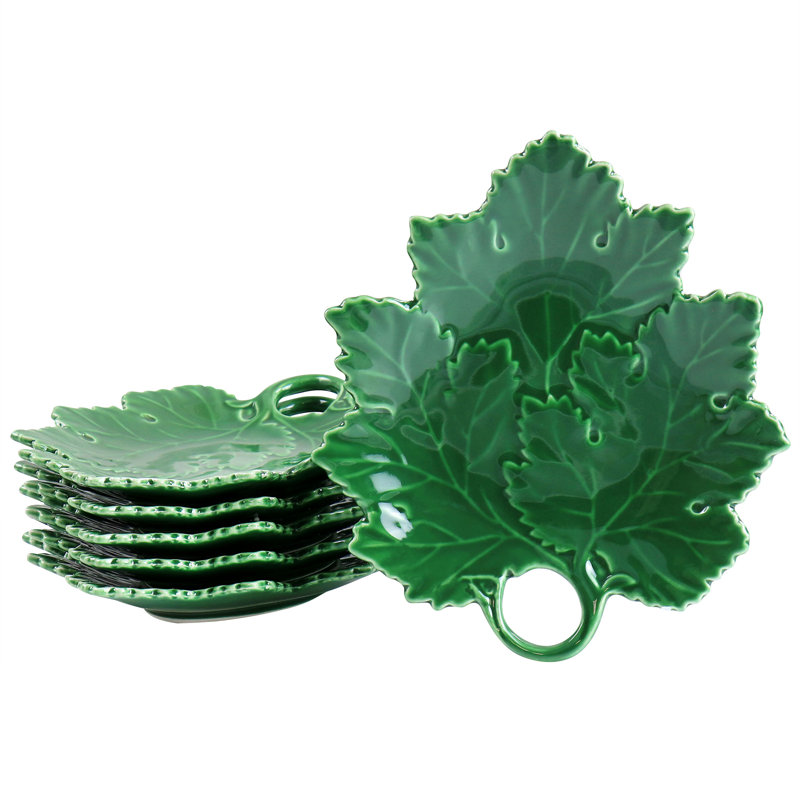 Martha Stewart Maple Leaf Figural Plate 6 Piece Set In Green