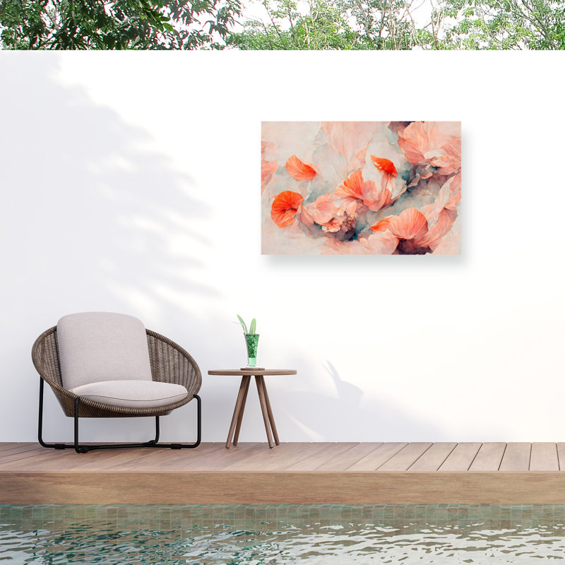 Fleurs sauvages corail sur toile par Treechild, H 22 po x l 32 po
