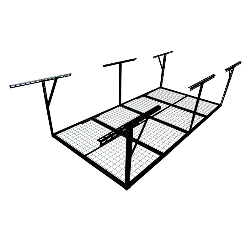 600 lb Support de rangement pour le garage de grande capacité de 3 pi x 8 pi, hauteur réglable de 22 po à 40 po, support en acier noir pour récupérer le plafond