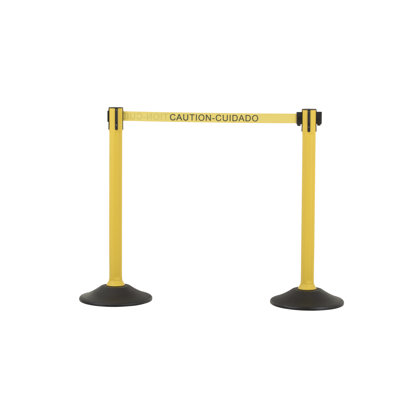 US Weight Yellow Plastic Stanchion for Crowd Control with 6.5' Retractable Caution Barrier Belt with Tool-Free Assembly and Belt Ends that Fit Most Br