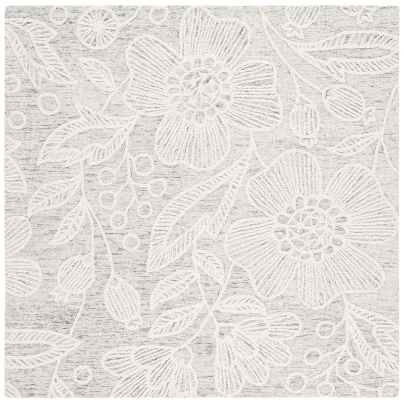 Hand Tufted Wool Floral Rug, Square 6'