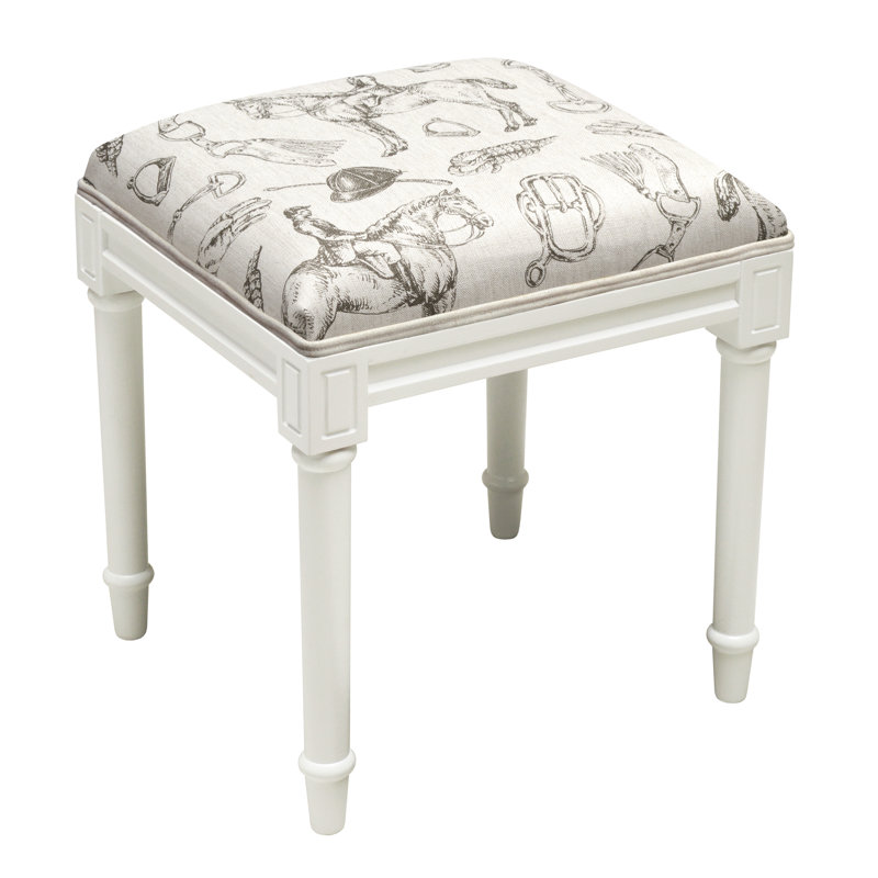 Tabouret de coiffeuse en bois massif Horgan, Blanc / Gris