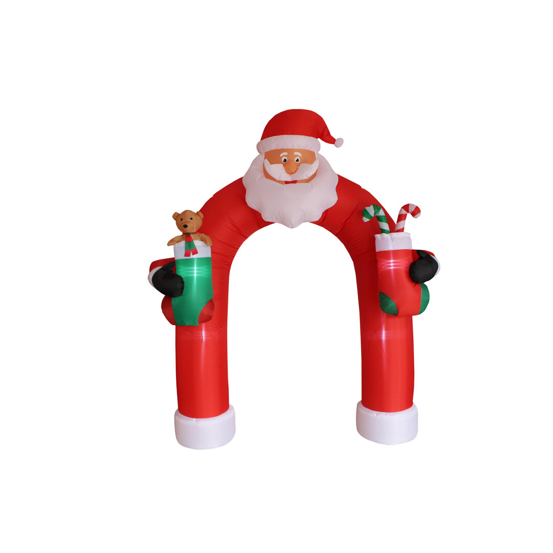 9 Foot Tall Merry Christmas Lighted Inflatable Archway Santa Claus with Teddy Bear Sugar Cane in Christmas Stocking Indoor / Outdoor Holiday Blow Up Yard Garden Decoration The Holiday Aisle®