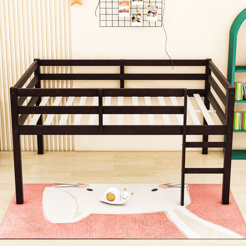 Lit mezzanine double en bois avec échelle