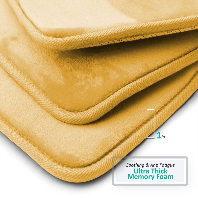 Custard Yellow Microfiber Memory Foam 3-Piece Bath Rug Set