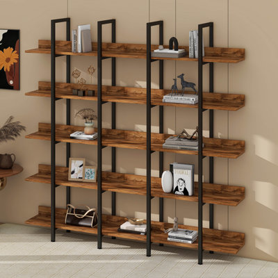 Bibliothèque à 5 niveaux avec bureau ouvert, étagère de style industriel rétro