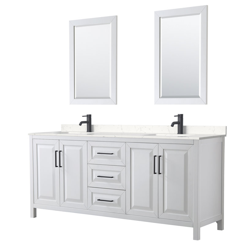 Daria 80'' W Double Vanity, Carrara Cultured Marble, Matte Black, White