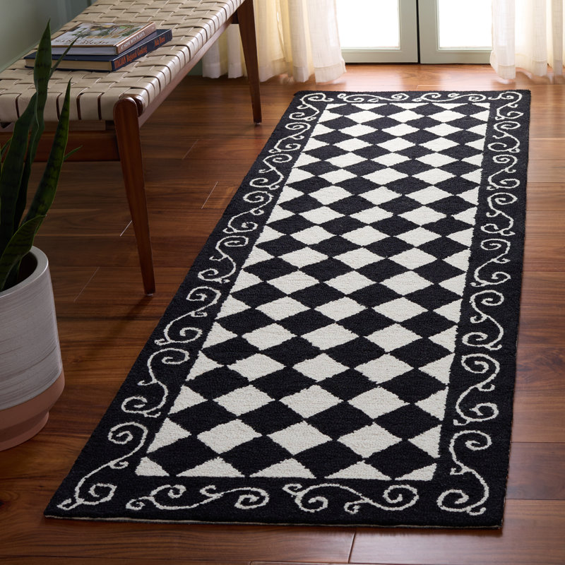 Tapis géométrique en laine crocheté à la main Brayton, Rond 3 pi