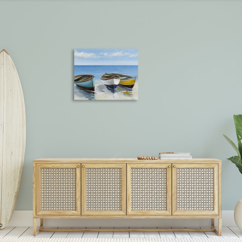 "Coastal Row bateaux On Shore" par Max Maxx sur toile, H 24 po x l 30 po