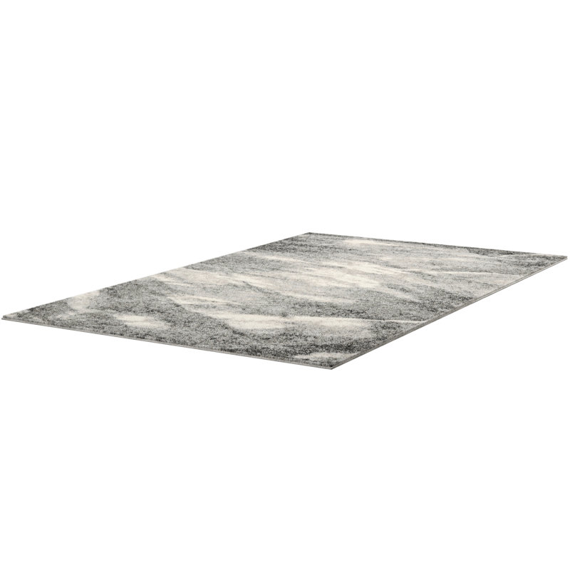 Tapis gris et ivoire abstrait Kruse, Rectangulaire 8 pi x 10 pi, Grey
