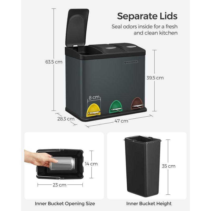Steel Step On Kitchen Trash Can - 39L