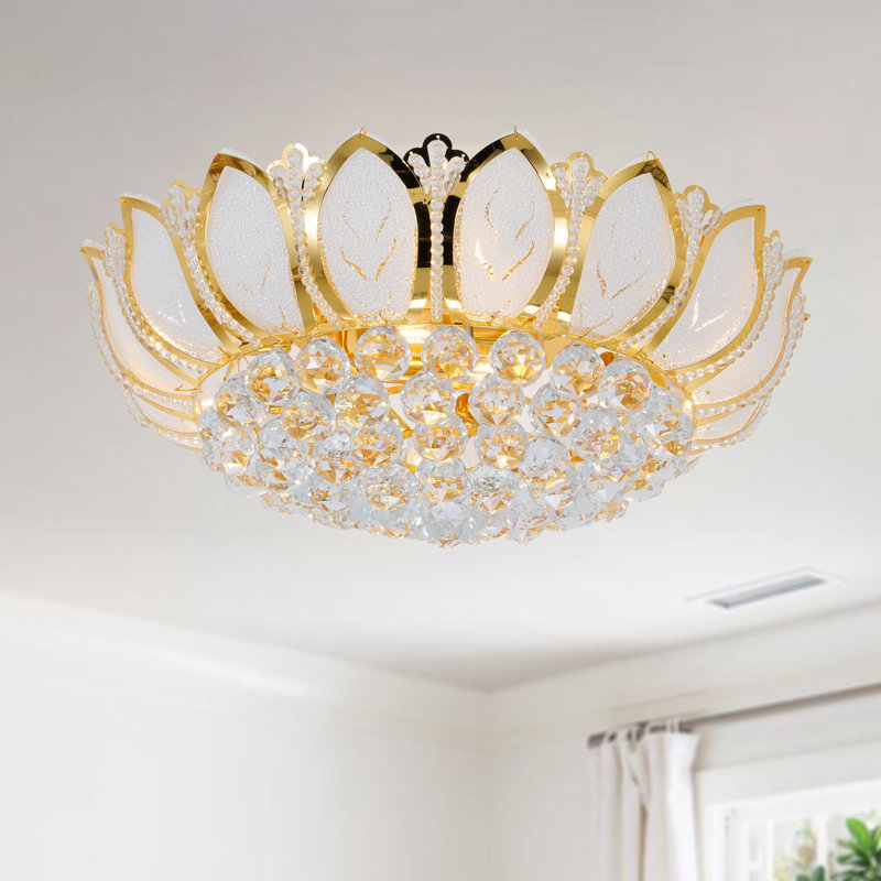 24" 8 - Light Luxury Lotus Flush Mount With Remote Control & Crystal Accents