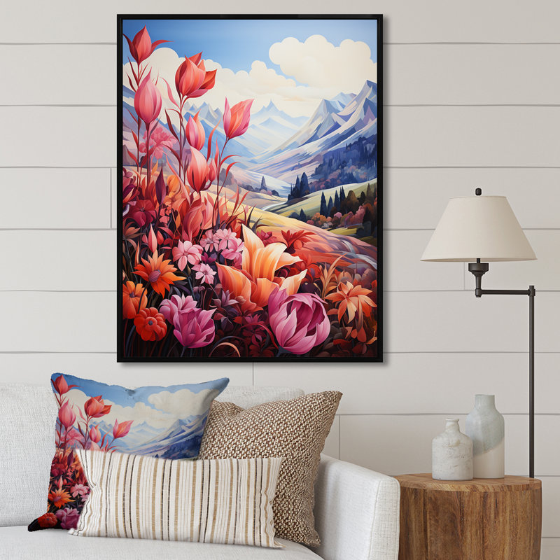 "Paysage romantique majestueux pics 1", Cadre flottant noir, H 32 po x l 24 po x P 1 po