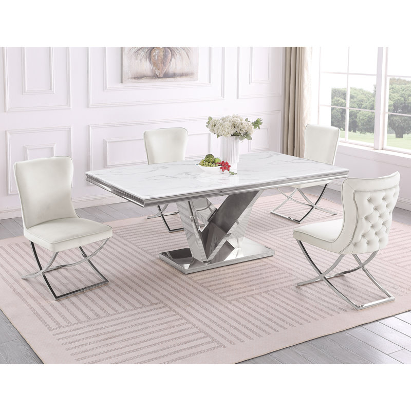 Ensemble repas 5 pièces en marbre Yulianna, Argent, Argent/Beige