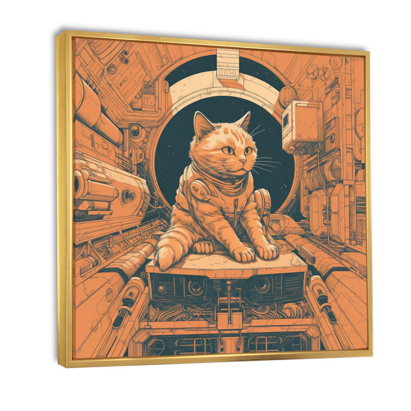 Illustration de l'espace astronout rétro - impression, H 24 po x l 24 po x P 1 po, Cadre flottant doré