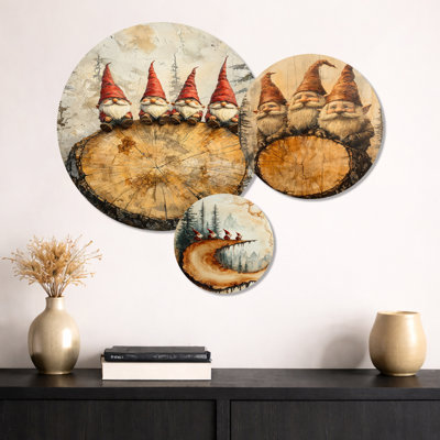 Gnomes Portrait Family In A Forest I – Gnome 3 Piece Metal Wall Art