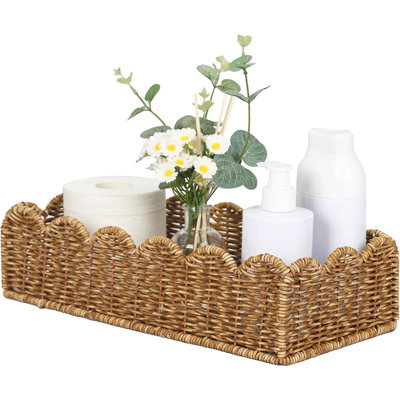 Scalloped Toilet Paper Basket, Handmade Water-Resistant Organizer, Natural Tan Bathroom Storage
