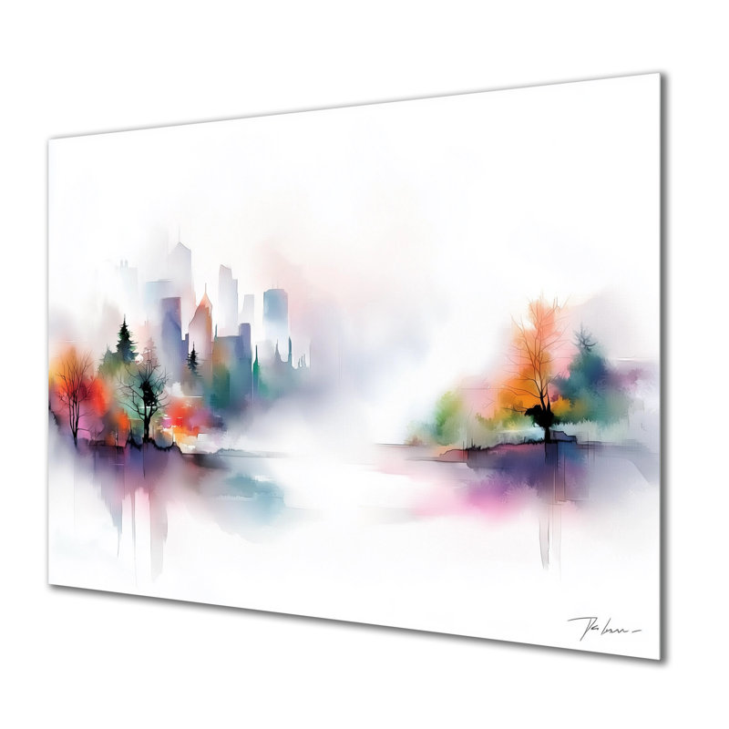 Lac éternel équilibre en automne III - paysage, impression murale sur métal, H 16 po x l 32 po x P 0,84 po