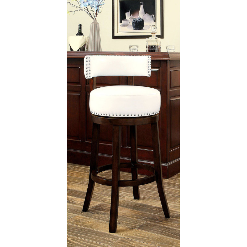 De 2 tabourets de bar, design transitionnel moderne, aspect chêne foncé et blanc, dossier de siège rembourré en tissu, pieds en bois massif, détails cloutés, dimensions de 22,5 po, tabourets pivotants 25 po Kitchen Solution, style
