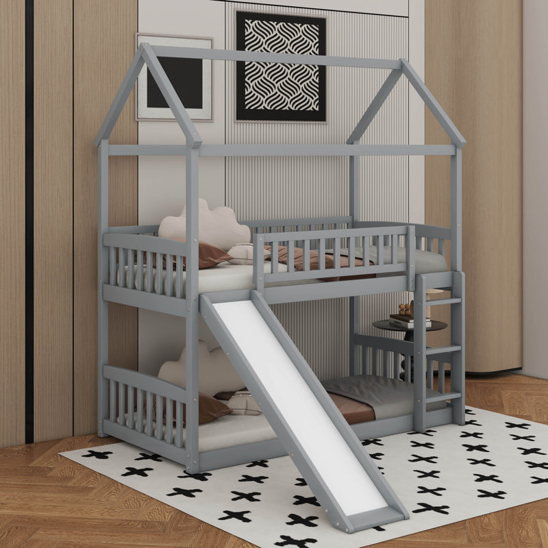Twin Over Twin Bunk Bed With Slide, House Bed With Slide