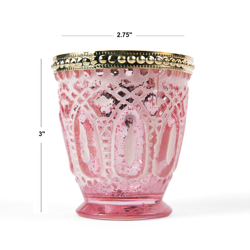 3'' H Glass Tabletop Votive Holder, Frosted Pink