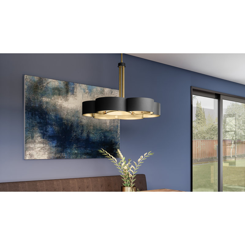  6-Light White Lustre Chandelier, Matte Black, Black