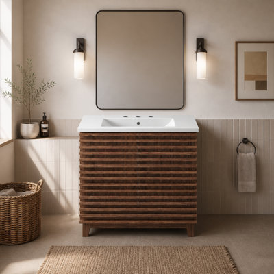 Freestanding Standard Single Vanity Bathroom Vanity With Ceramic Top