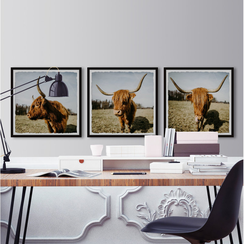 Yasmin Cow Pose by Marmont Hill - 3 Piece Single Picture Frame Print, 81cm H x 81cm W x 3.81cm D