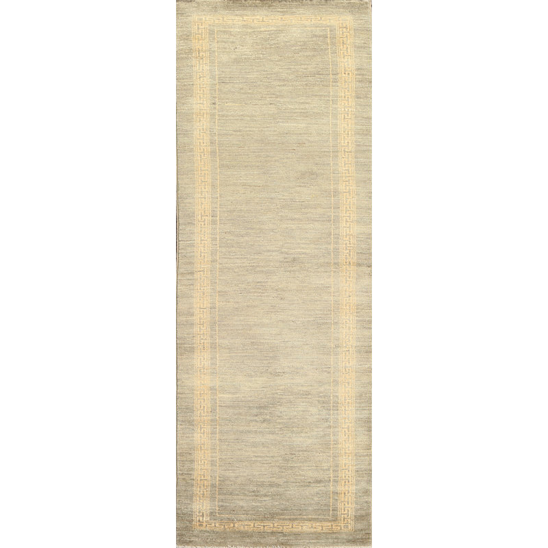 Gabbeh Kashkoli One-of-a-Kind 2'7" X 9'4" New Age Runner Wool Area Rug in Green