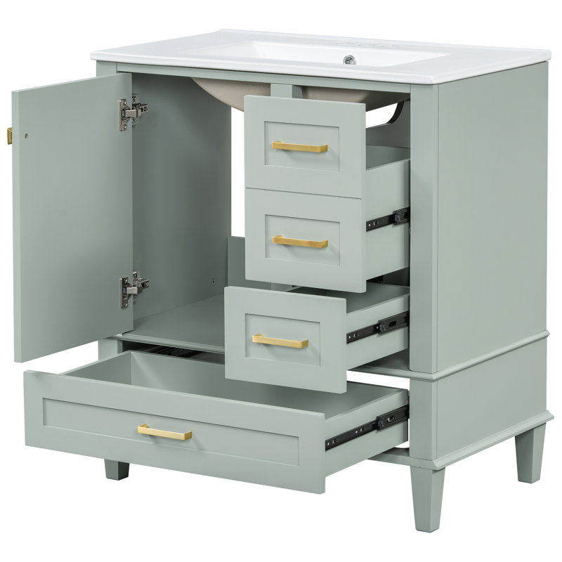 Meuble-lavabo de rangement simple avec comptoir en céramique, Vert clair, 30"