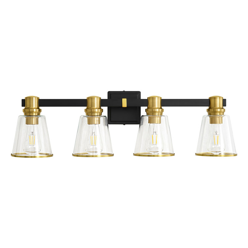 Milasia Modern Dimmable Bathroom Vanity Light With Cone Clear Glass Shade, Matte Black/Gold, 4