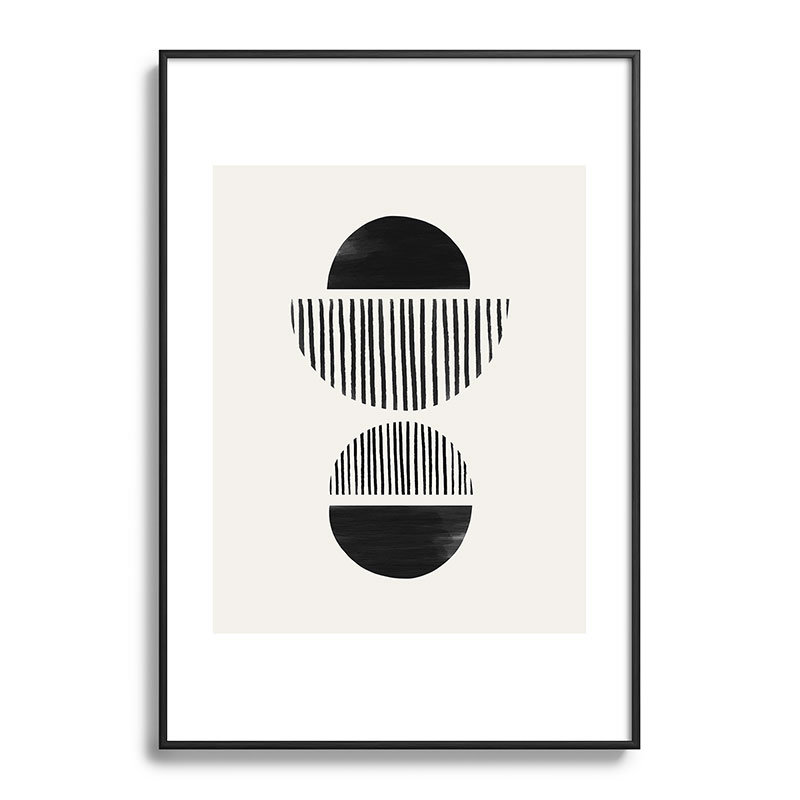 Balancing Stripes No1 noir encadré sur papier, Noir, H 19 po x l 13 po
