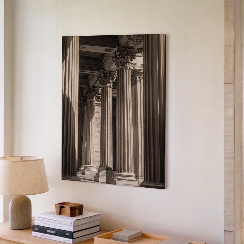 Colonne romaine majestueuse majestueuse, art mural noir et blanc sur toile, prêt à accrocher, H 9 po x l 12 po