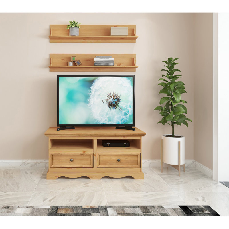 Ruth 2 Piece Pine Solid Wood Floating Shelf, Brown