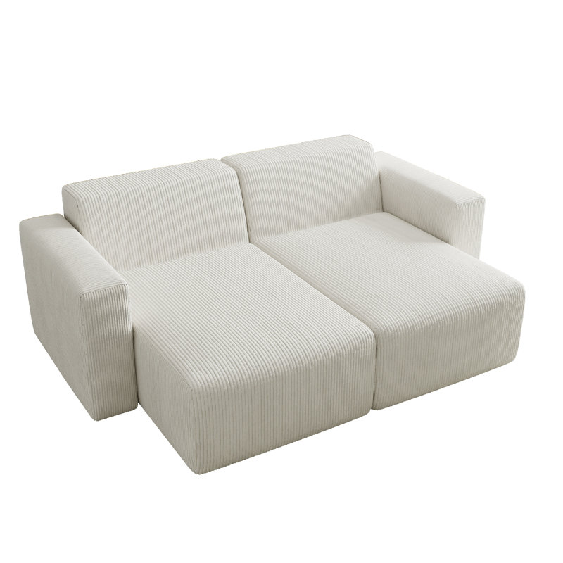 Berlare 2 - Piece Upholstered Corduroy Modular Sectional Sofa – Fully Compressed, No Assembly Required, Beige