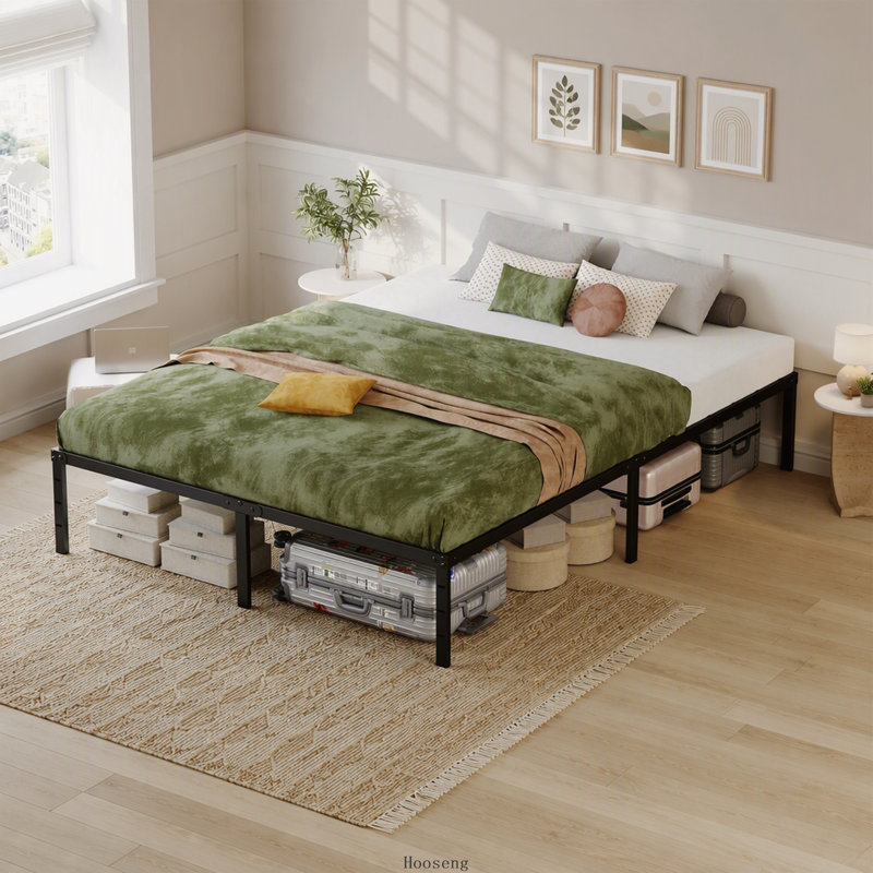 Cadre de lit Queen en métal robuste de 35,5 cm (14 pouces) avec espace de rangement sous le lit de 31,2 cm (12,3 pouces) et capacité de charge de 449 kg (990 lb), noir