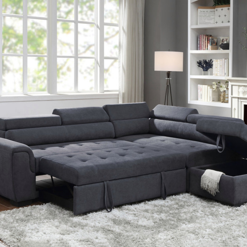 Canapé-lit modulaire en tissu gris foncé 97 po avec repose-tête réglable et repose-pieds de rangement (modulaire)