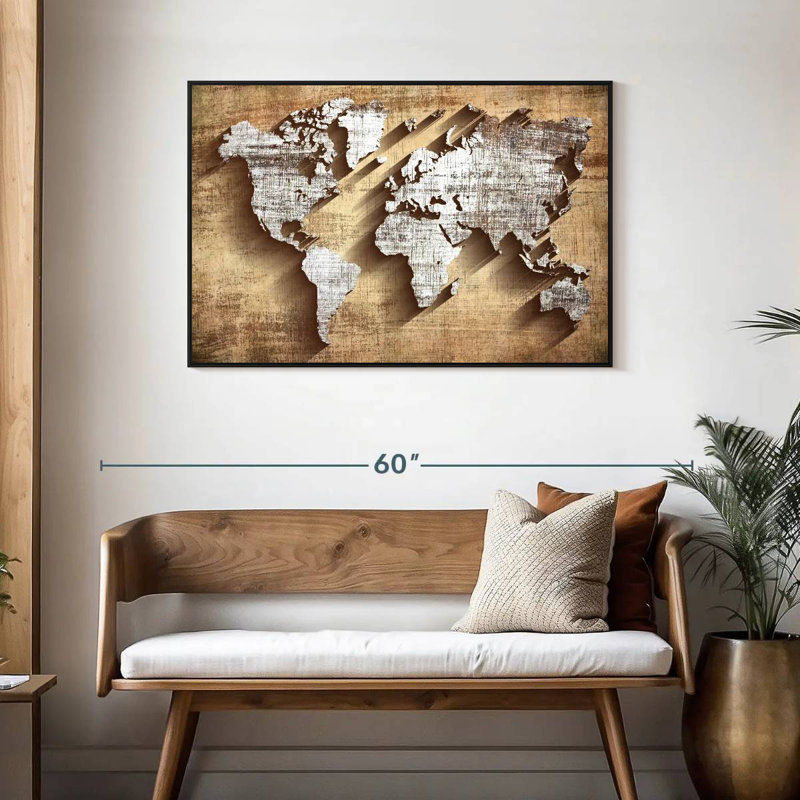 Aliaz Carved Wood World Map, 29" H x 43" W